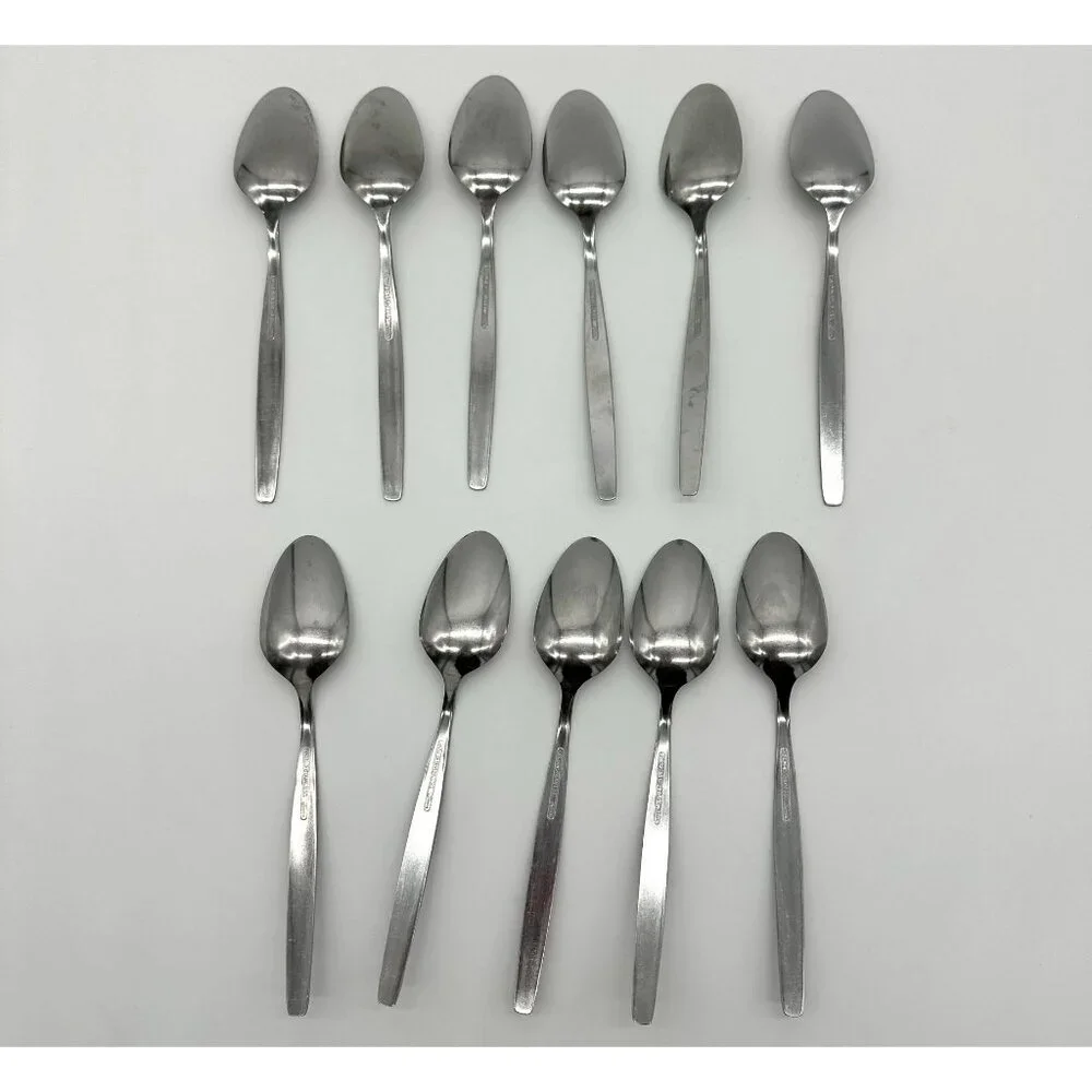 Vintage Spoons World Stainless Steel Taiwan Textured Soup Teaspoon 70s 15 Pieces - Picture 4 of 9